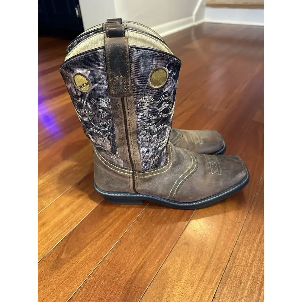 Smoky Mountain Boots Youth Boys Pawnee Brown/Camo Leather Square Toe Size 7 EUC